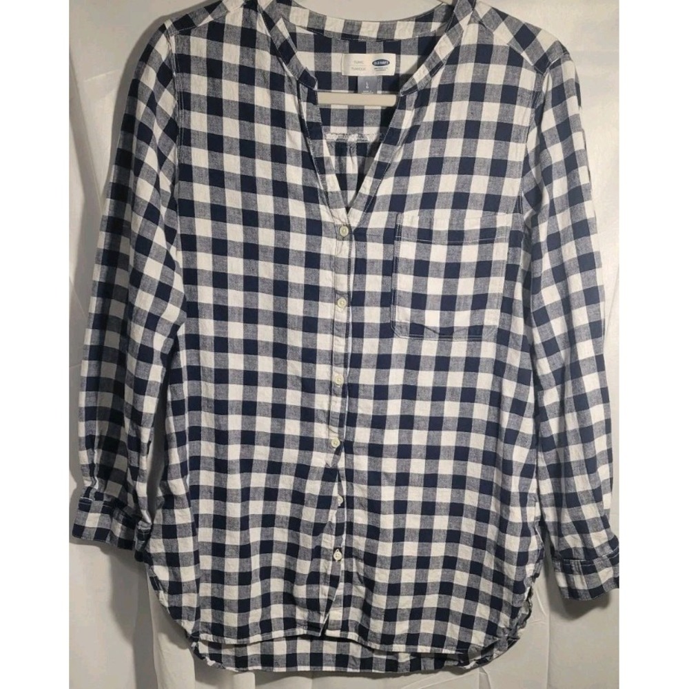 Old Navy Plaid Flannel Boyfriend Shirt, Black Grey White Buffalo Plaid, Size L